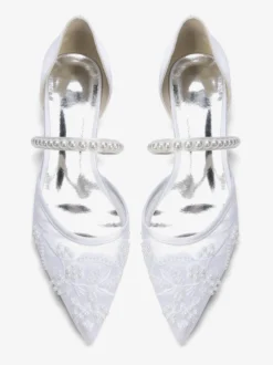 Chaussures de mariée plates en résille à bout pointu ornées de perles
