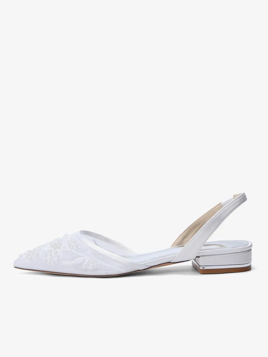 Chaussures de mariée plates en dentelle à bout pointu à enfiler