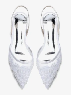 Chaussures de mariée plates en dentelle à bout pointu à enfiler