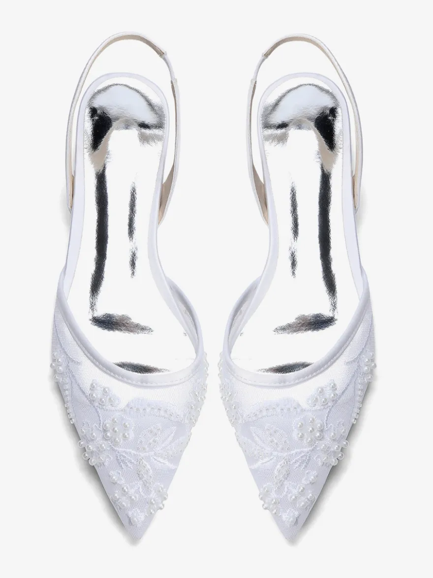 Chaussures de mariée plates en dentelle à bout pointu à enfiler