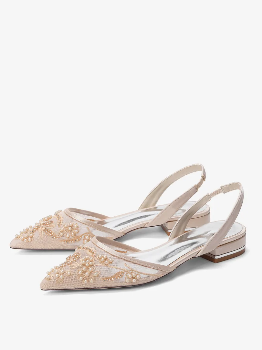 Chaussures de mariée plates en dentelle à bout pointu à enfiler