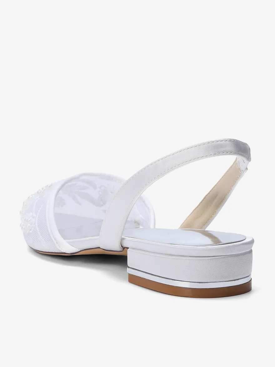 Chaussures de mariée plates en dentelle à bout pointu à enfiler