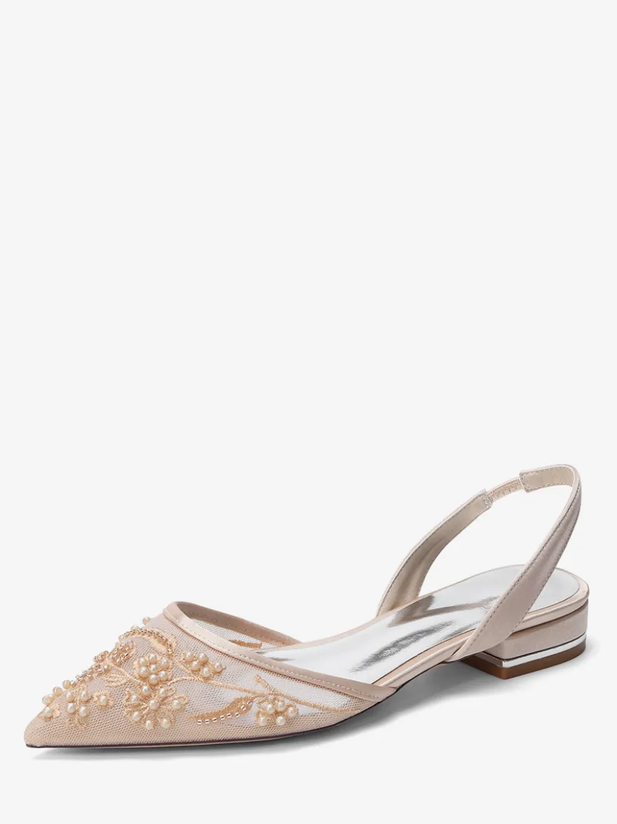 Chaussures de mariée plates en dentelle à bout pointu à enfiler