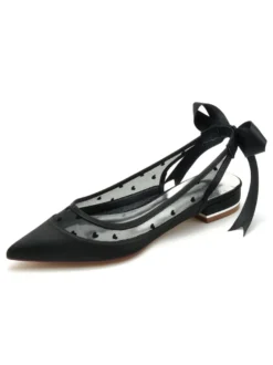 Chaussures de Mariées Transparentes Femme Bout Pointu Unicolore avec Nœud