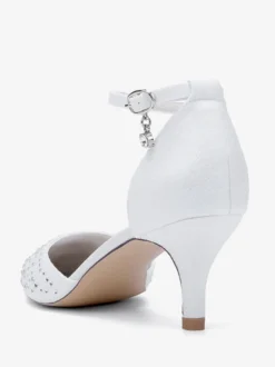 Chaussures de mariée à talon chaton en satin à bout pointu et strass