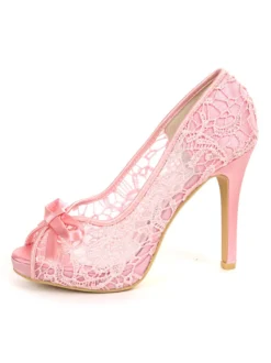 Chaussures de mariée à talons aiguilles en dentelle blanche