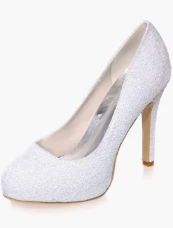 Chaussures de mariée à talons en tissu de paillettes talons couverts