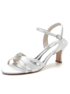 Chaussures de Mariée à Talons en Dentelle Femme avec Bout Ouvert Unicolore
