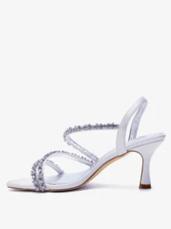 Chaussures de mariée à talons hauts en satin bout ouvert strass et brides