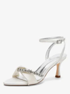 Chaussures de mariée à talons hauts bout ouvert en satin strass bride cheville chaussures de soirée