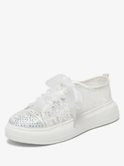 Chaussures de mariée Transparentes femme mariage en dentelle à bout rond