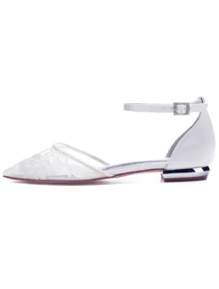 Chaussures De Mariée Transparentes plate blanche bout pointu boucle en dentelle