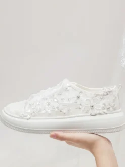 Chaussures de mariée Transparentes femme mariage en dentelle à bout rond