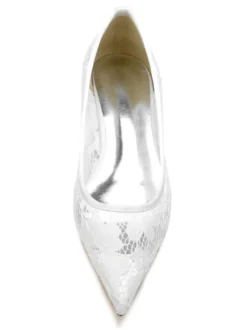 Chaussures de Mariée Transparentes Mariage Femme Bout Pointu en Dentelle Talon Bas