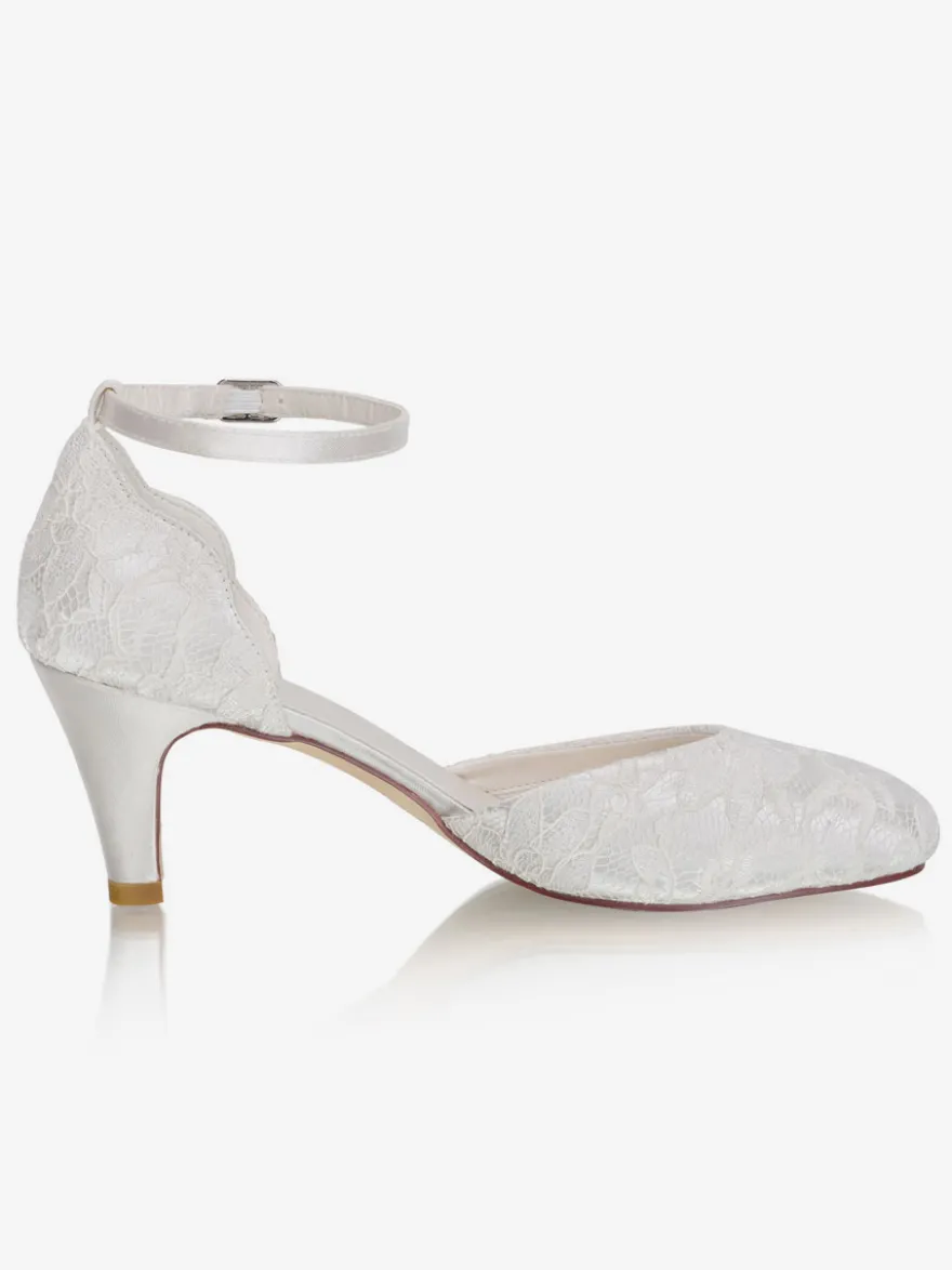 Chaussures De Mariée Vintage Ivoire En Satin Sangle Talon Carrée Chaussures Mariage Rétro