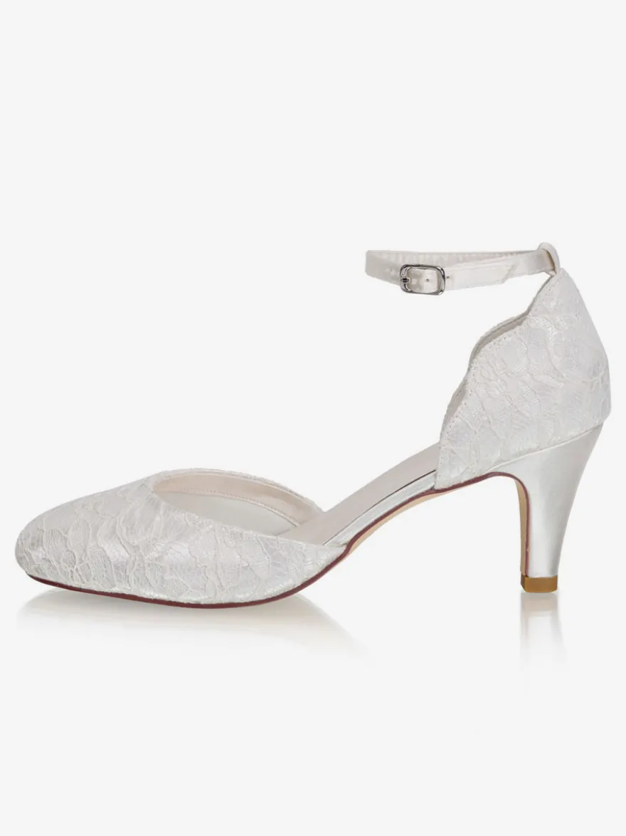 Chaussures De Mariée Vintage Ivoire En Satin Sangle Talon Carrée Chaussures Mariage Rétro