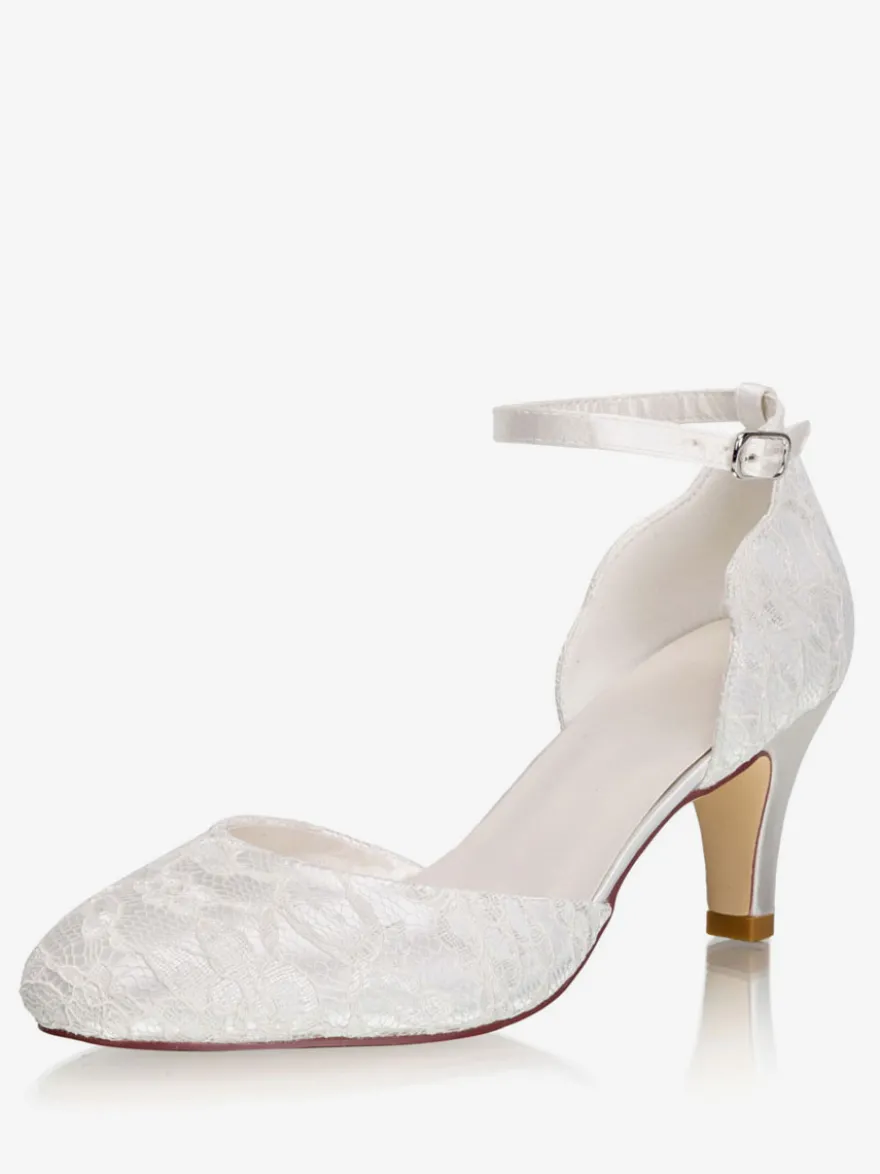 Chaussures De Mariée Vintage Ivoire En Satin Sangle Talon Carrée Chaussures Mariage Rétro