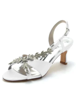 Chaussures de Mariés à Talons Hauts avec Bout Ouvert en Cuir Synthétique Unicolore