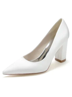 Chaussures de Mariés à Talons Hauts avec Bout Pointu en Cuir Synthétique Unicolore