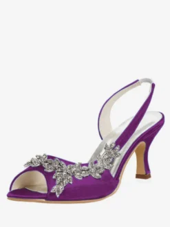 Chaussures de Mère de Mariée 2026 Violet Bout Ouvert Strass Slingbacks Chaussures de Mariage Talon de Chaton Chaussures de Mariée