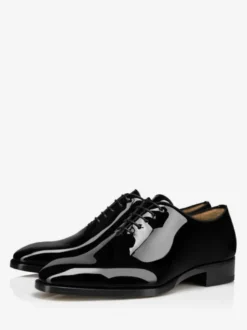 Chaussures de smoking Oxford classiques en cuir verni pour homme à lacets et bout carré idéales pour un mariage un bal ou une cérémonie.