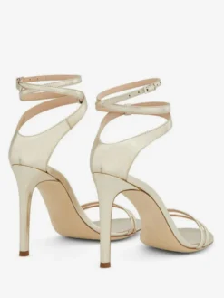 Chaussures de soirée dorées à talons hauts bout ouvert et bride cheville pour bal de promo