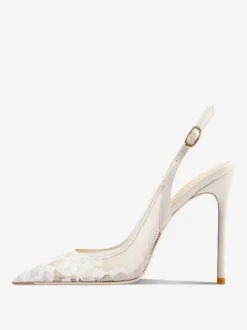 Chaussures de soirée en dentelle blanches à bout pointu et talon haut