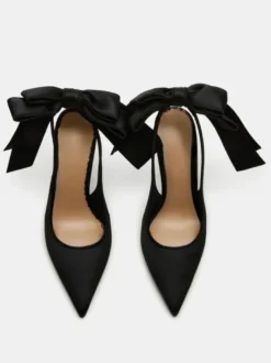 Chaussures de soirée en satin à bout pointu et talon haut avec nœud