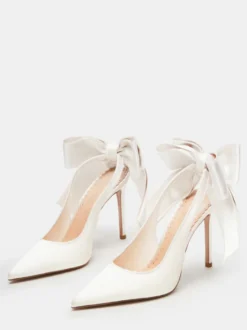 Chaussures de soirée en satin à bout pointu et talon haut avec nœud