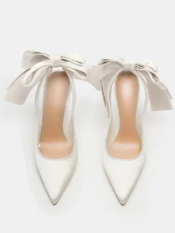 Chaussures de soirée en satin à bout pointu et talon haut avec nœud