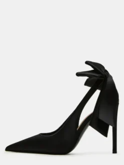 Chaussures de soirée en satin à bout pointu et talon haut avec nœud