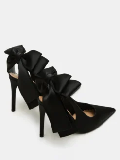 Chaussures de soirée en satin à bout pointu et talon haut avec nœud