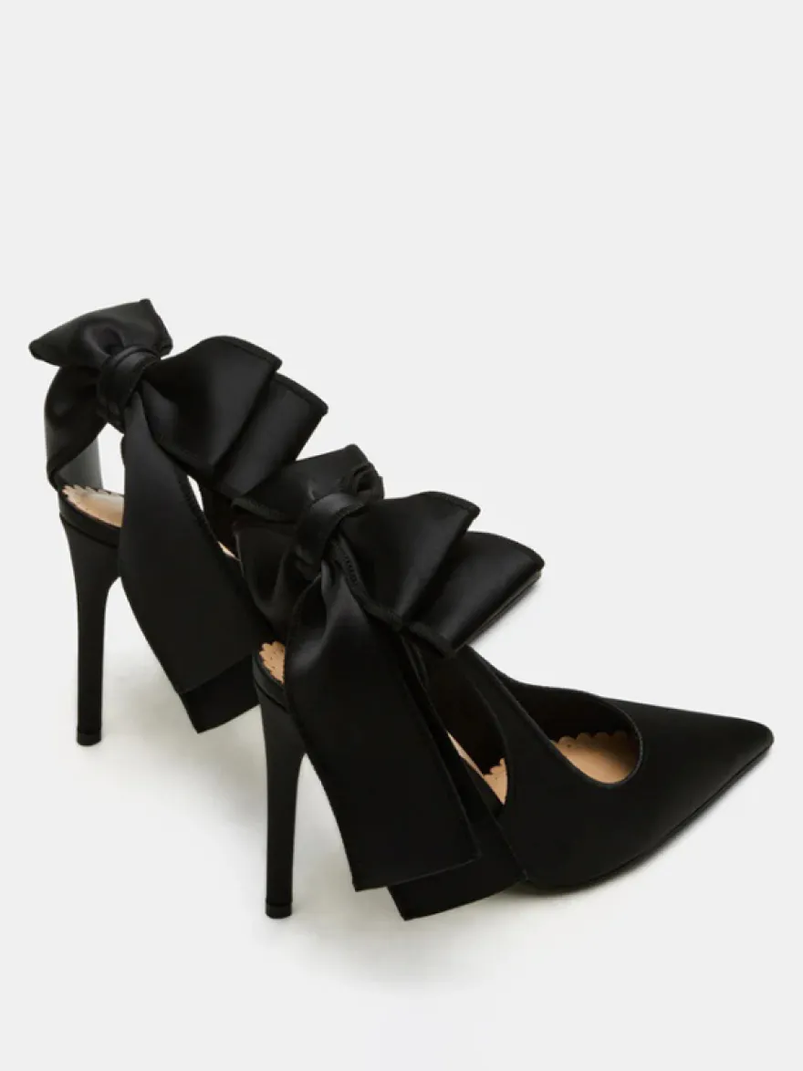Chaussures de soirée en satin à bout pointu et talon haut avec nœud