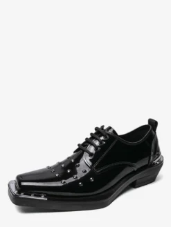Chaussures de soirée noires pour hommes bout carré lacets et perles