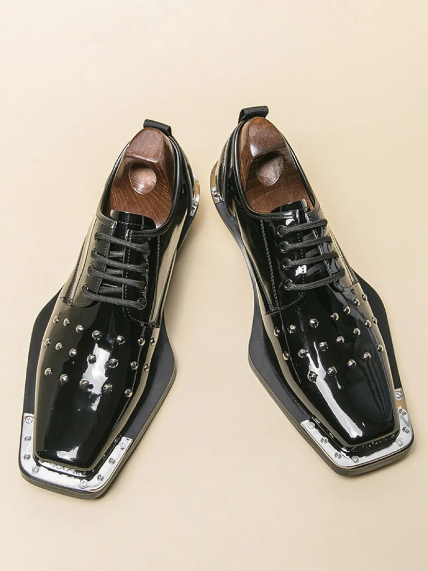 Chaussures de soirée noires pour hommes bout carré lacets et perles