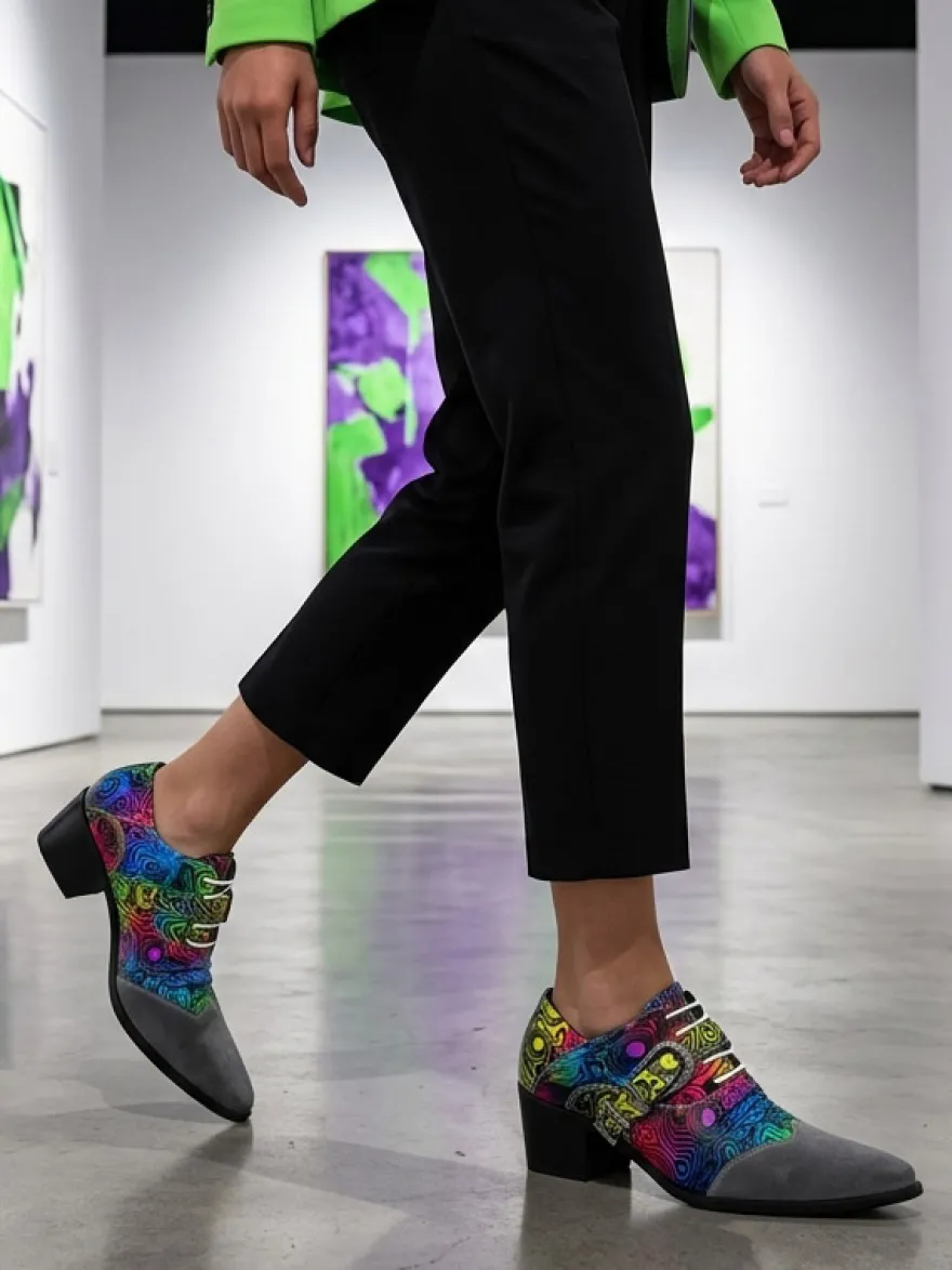 Chaussures de soirée pour hommes bout rond imprimées avec boucle.