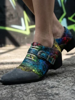 Chaussures de soirée pour hommes bout rond imprimées avec boucle.