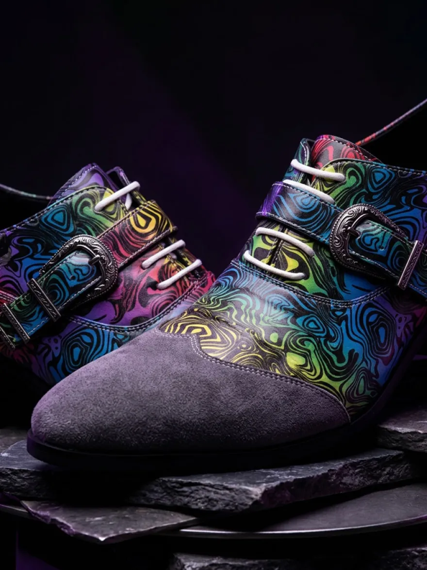 Chaussures de soirée pour hommes bout rond imprimées avec boucle.