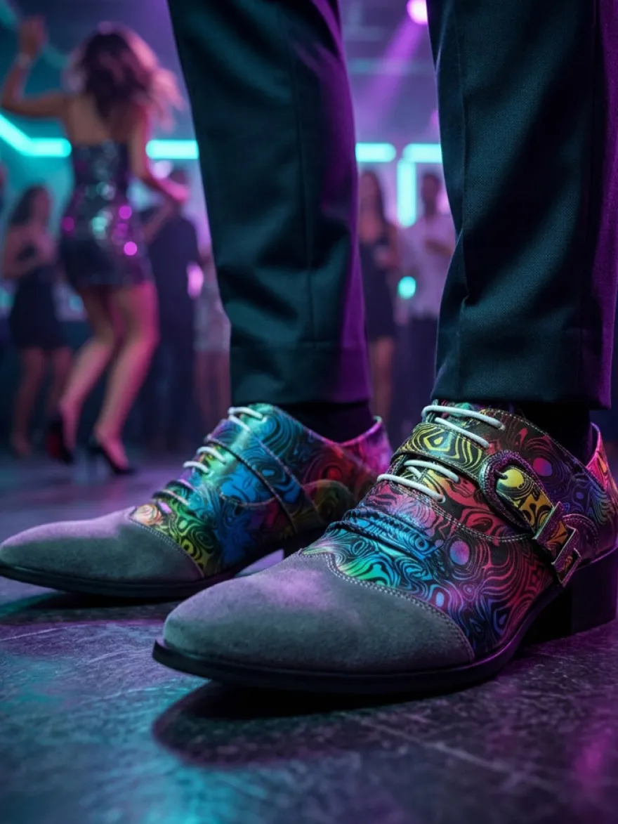 Chaussures de soirée pour hommes bout rond imprimées avec boucle.