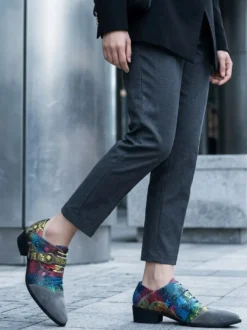 Chaussures de soirée pour hommes bout rond imprimées avec boucle.