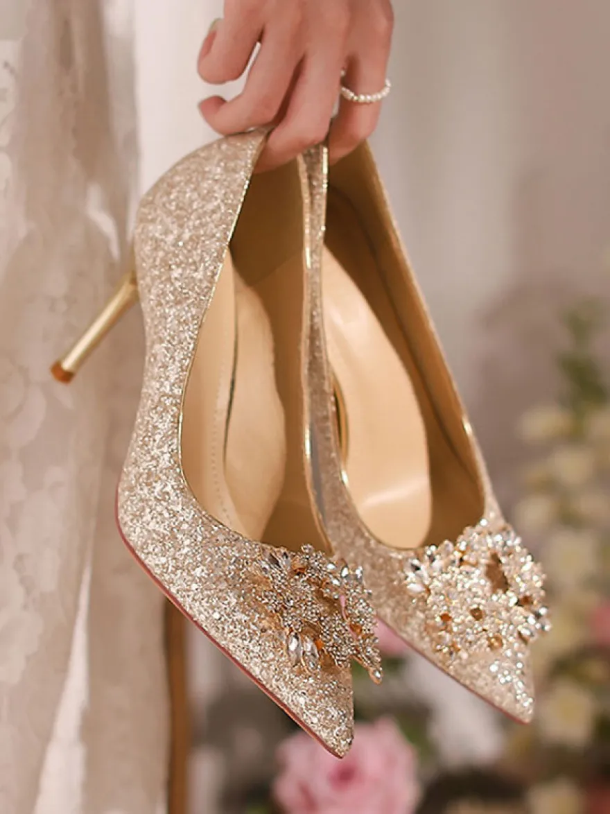 Chaussures de soirée à talons hauts chaussures de bal à bout pointu et strass