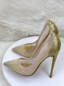 Chaussures de soirée à talons hauts en maille strass bout pointu chaussures de mariage à talons aiguilles