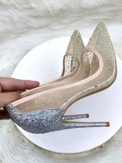 Chaussures de soirée à talons hauts en maille strass bout pointu chaussures de mariage à talons aiguilles