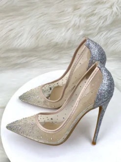 Chaussures de soirée à talons hauts en maille strass bout pointu chaussures de mariage à talons aiguilles