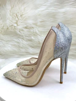 Chaussures de soirée à talons hauts en maille strass bout pointu chaussures de mariage à talons aiguilles