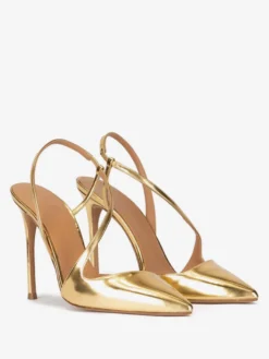 Chaussures de soirée à talons hauts et bout pointu en or pour femmes