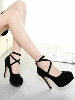 Chaussures femme à talon haut plateforme bout pointu à lacet