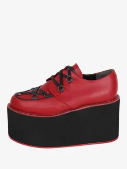 Chaussures gothiques Lolita bordeaux à lacets escarpins Lolita en cuir PU à bout rond