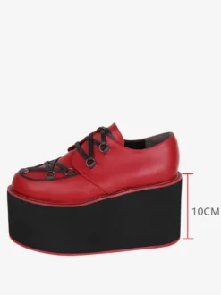 Chaussures gothiques Lolita bordeaux à lacets escarpins Lolita en cuir PU à bout rond