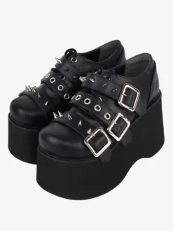 Chaussures gothiques Lolita avec œillets métalliques noirs escarpins Lolita en cuir PU à bout rond